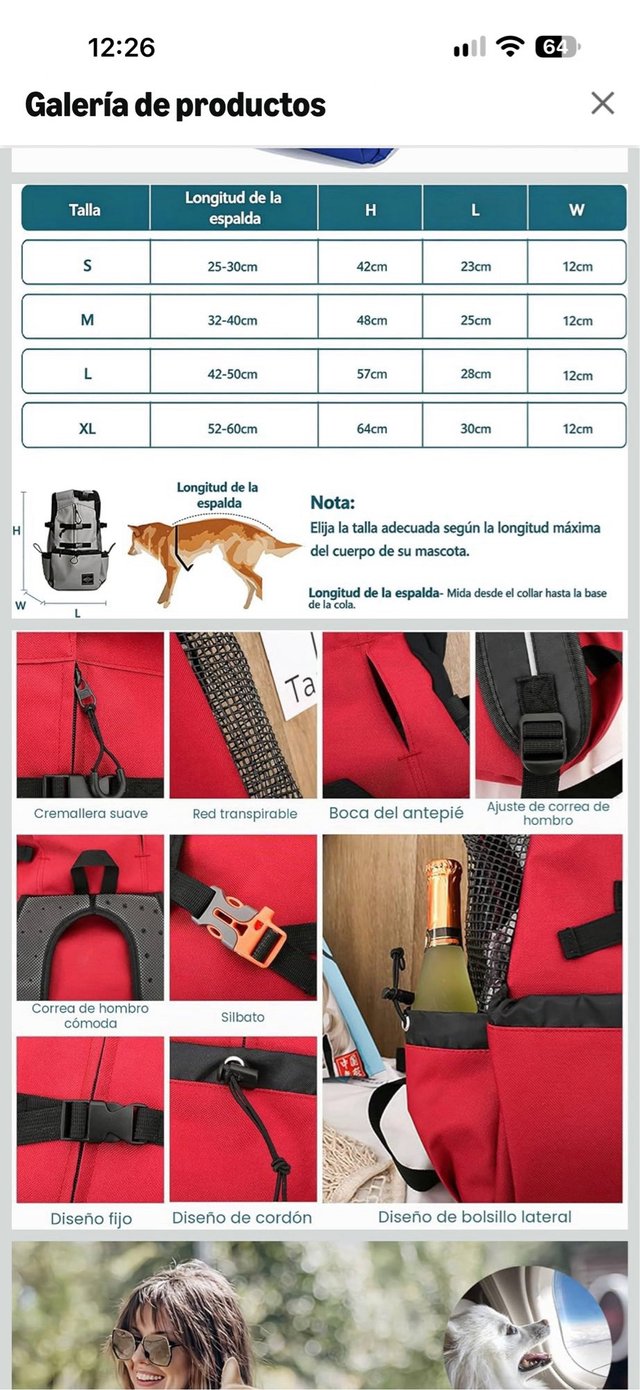 Mochila para Transporte de Perros talla L