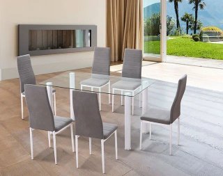 Mesa de comedor Yuri 140x80 + 6 sillas grises