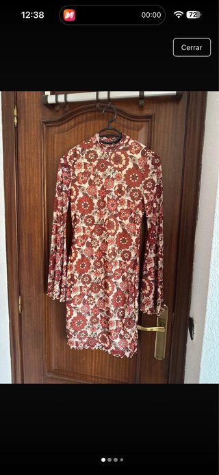 Vestido floral rojo y burdeos de manga larga | XS/