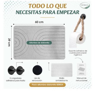 Alfombra Diatomita Baño 60x39cm Secado Rápido