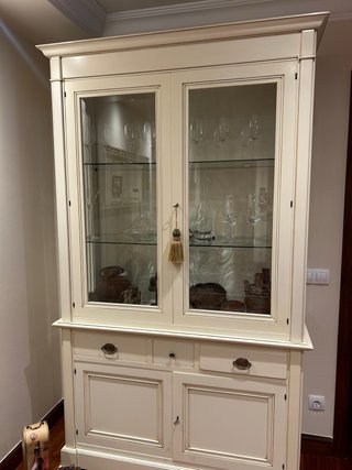 Armario Vitrina de Madera Blanco Roto