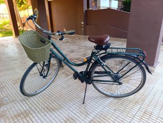 Bicicleta de ciudad verde con cesta