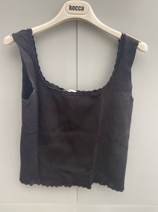 Top Zara Negro Escote Ondulado