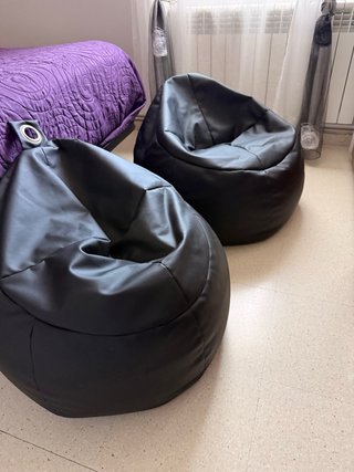 2x Pouf in Ecopelle Nero