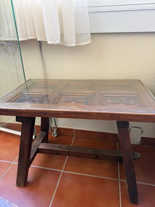 Mesita Auxiliar de Madera y Cristal