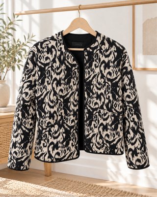 Chaqueta Acolchada Estampada Blanco y Negro