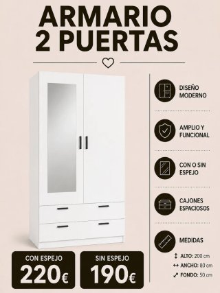 Armario de 2 puertas blanco