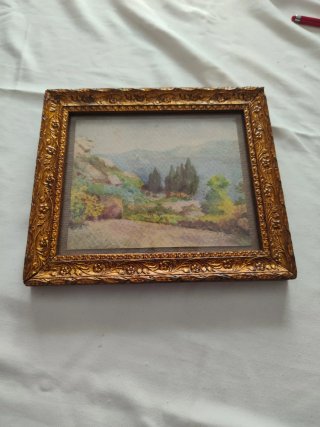 Cuadro pintado a mano paisaje dorado