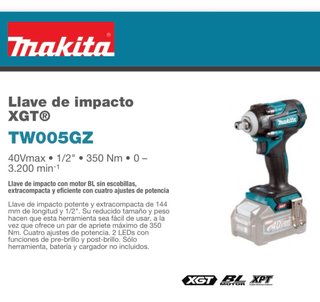 Llave de Impacto Makita TW005GZ XGT solo maquina