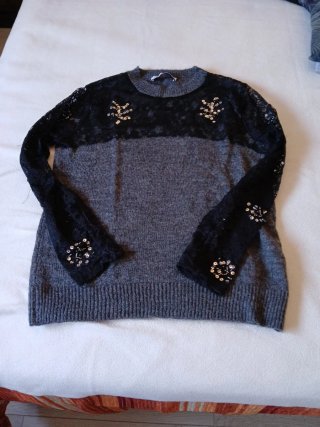 Jersey mujer lentejuelas negro y gris