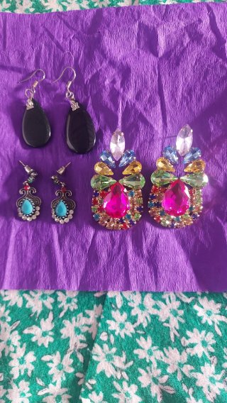 3 Pares Pendientes Vintage Negro y Plata