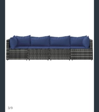 Sofá de Exterior de Ratán Gris y Cojines Azul