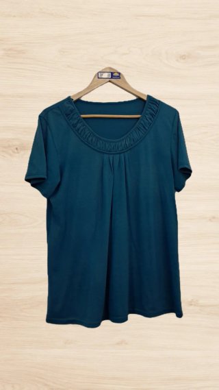 Camiseta Manga Corta Cuello Fruncido Azul Cian