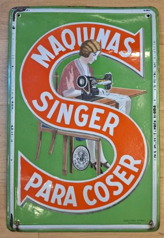 Cartel Antiguo Metal Esmaltado Singer