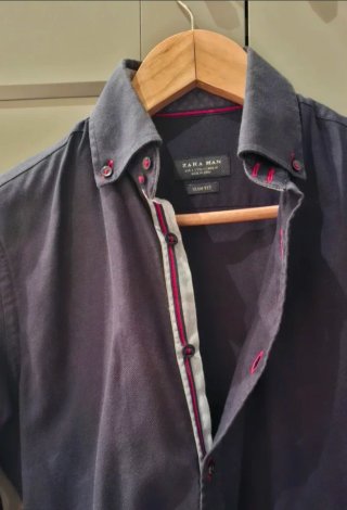 Camisa Zara Gris Hombre