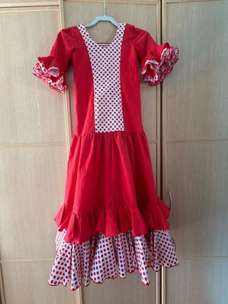 Vestido de gitana sevillana rojo y blanco