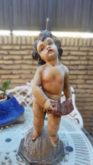 Pareja ángeles madera policromada antiguos