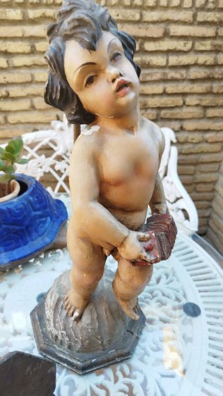 Pareja ángeles madera policromada antiguos