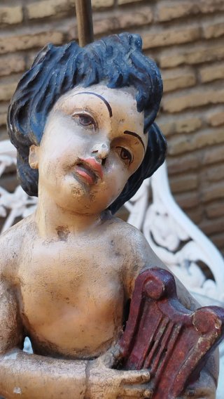 Pareja ángeles madera policromada antiguos