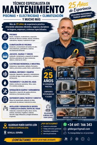Técnico de piscnas, electricista, fontanero