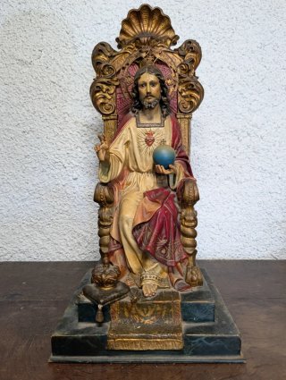 Lote 3 figuras antiguas Sagrado Corazón / Cristo
