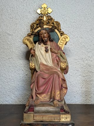 Lote 3 figuras antiguas Sagrado Corazón / Cristo