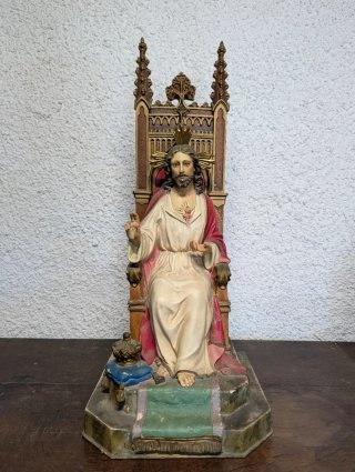 Lote 3 figuras antiguas Sagrado Corazón / Cristo