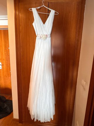 Vestido fiesta/novia blanco y rosa