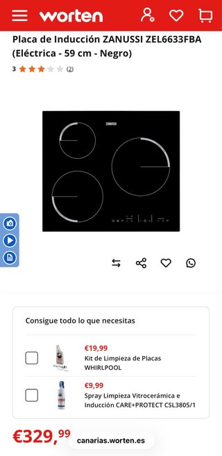 Placa Inducción Zanussi 3 Zonas Negra