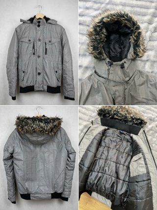 Cazadora de invierno gris con capucha
