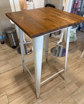 Mesa alta cocina industrial madera y metal