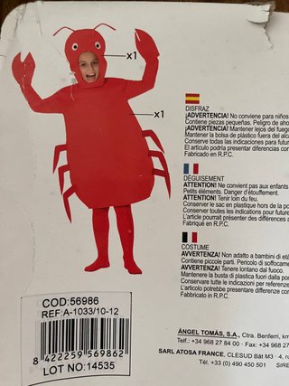 Disfraz de Cangrejo o Langosta Rojo