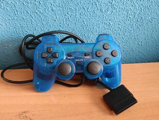 Mando PS2 Transparente Azul