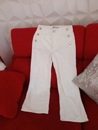 Pantalón Culotte de Pana Blanco Zara