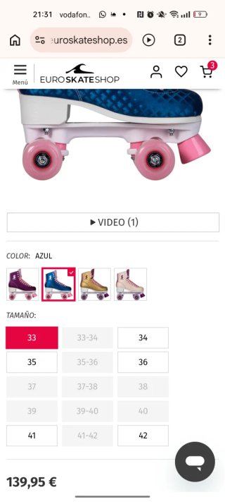Patines Story Soul 4 Ruedas Azul Talla talla 36