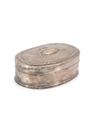 Antica Scatola Ovale Metallo Argentato Fine 800