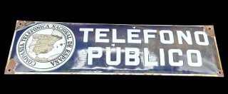 Antiguo Cartel Esmaltado Teléfono Público