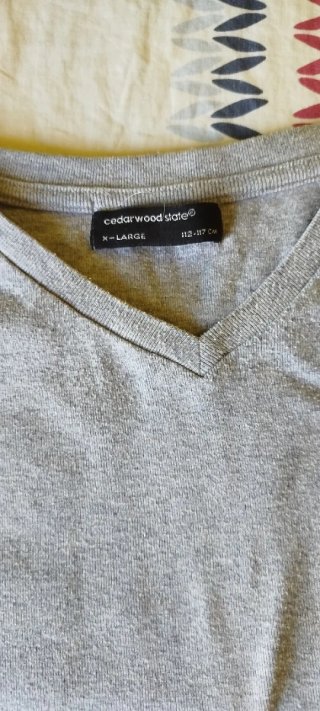Jersey fino manga larga gris cuello V - Talla XL