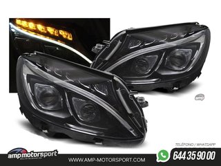 FAROS DELANTEROS LUZ DIURNA PARA MERCEDES CLASE C W205 NEGROS 2014-2018