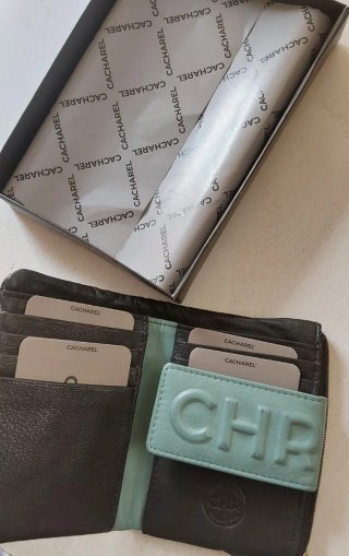 Monedero Piel Cacharel CHR Negro y Verde Menta