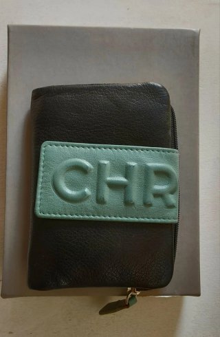 Monedero Piel Cacharel CHR Negro y Verde Menta