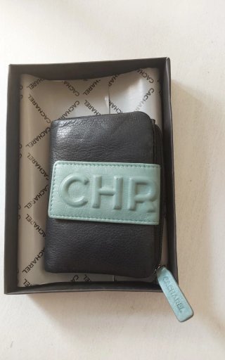 Monedero Piel Cacharel CHR Negro y Verde Menta