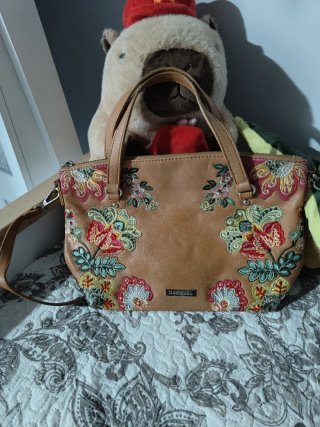Bolso Desigual Marrón Bordado Flores