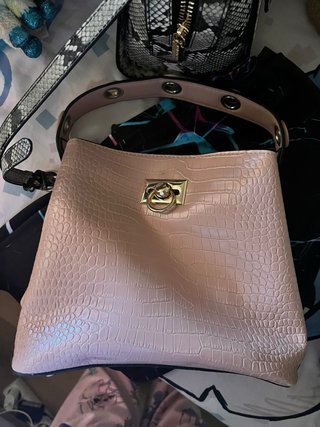 Bolso Rosa Pastel Efecto Cocodrilo