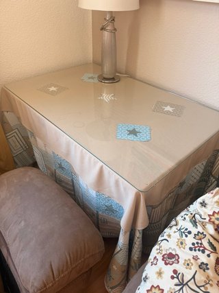 Mesa camilla cristal beige y azul