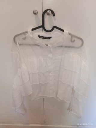 Blusa Zara Blanca Transparente Talla S