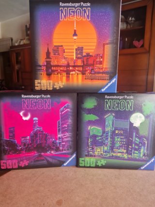 3 Puzzles Ravensburger NEON 500 piezas