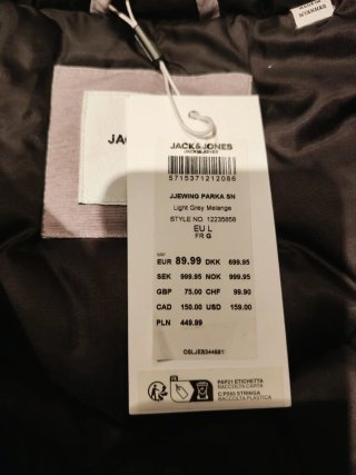 Parka Jack & Jones Talla L Hombre Gris