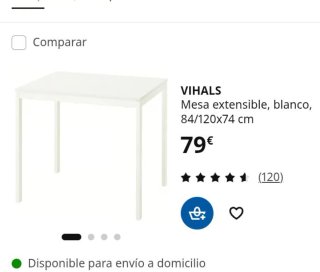 Mesa blanca Ikea 74× 84 cm con patas de aluminio