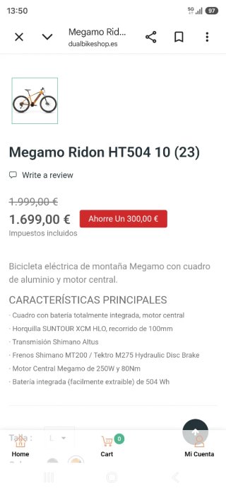 Bicicleta Eléctrica Megamo ESTRENAR GARANTIA 3años
